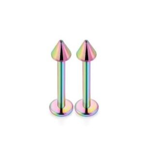 Stainless Steel Holographic Flat-Back Labret Stud Jewelry with Spikes